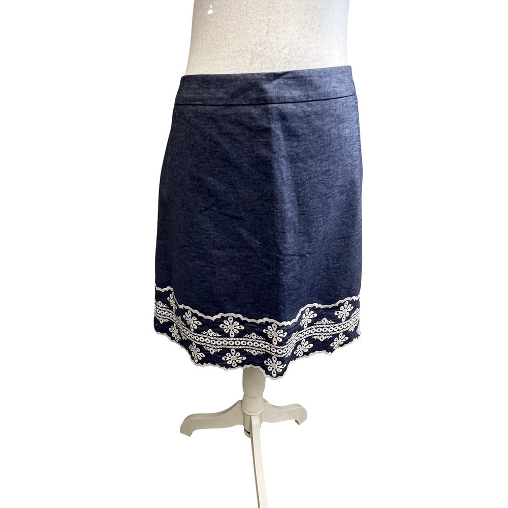 Talbots Pencil Skirt Blue Eyelet Embroidered Sz‎ 14 Classic Minimalist Coastal